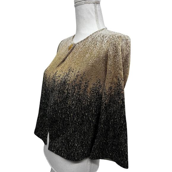 St. John Metallic Float Knit Button Up Vintage Crop Jacket Sz 4 Black Gold USA11 - Picture 3 of 8